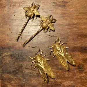 Bee Pins and Cicada Earrings Gold Tone